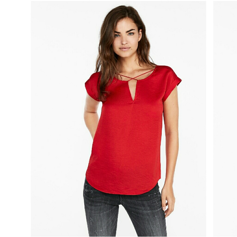 NWT Express Satin Cross Front Tee
